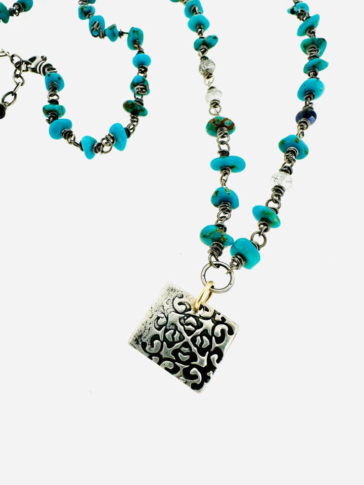 Turquoise Nugget Necklace with Sterling Silver Charm for wholesale by Peaces of Indigo