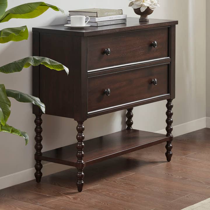2-Drawer Storage Accent Chest w/ Turned Legs, Morocco Brown for wholesale by Olliix