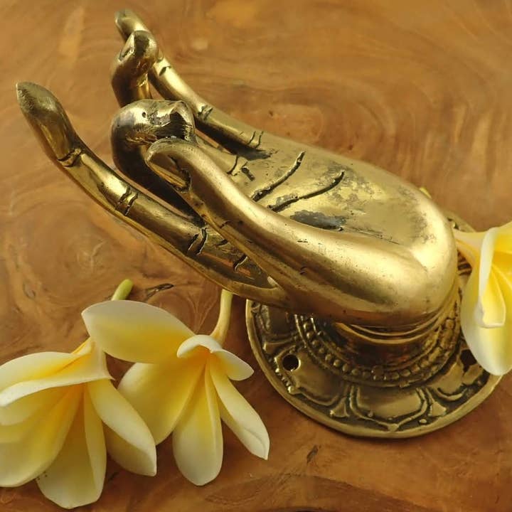 Size #2 Hand Mudra Shuni/ Abhaya Brass Buddha Hands for wholesale by Ubud Glass