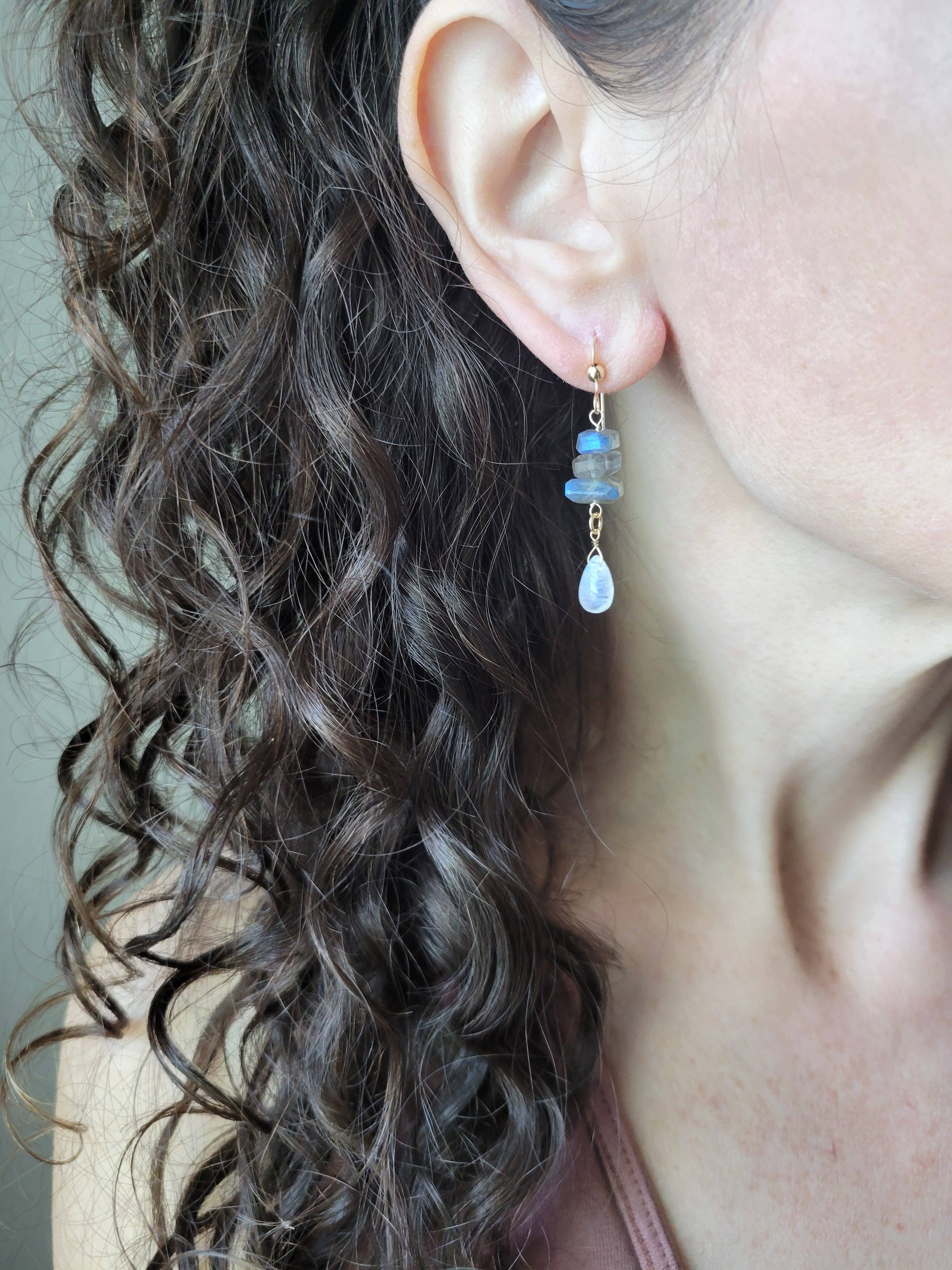 Leo Eleven Jewelry - Wholesale Dangle Earrings - Labradorite and Moonstone Dangle Earrings 1