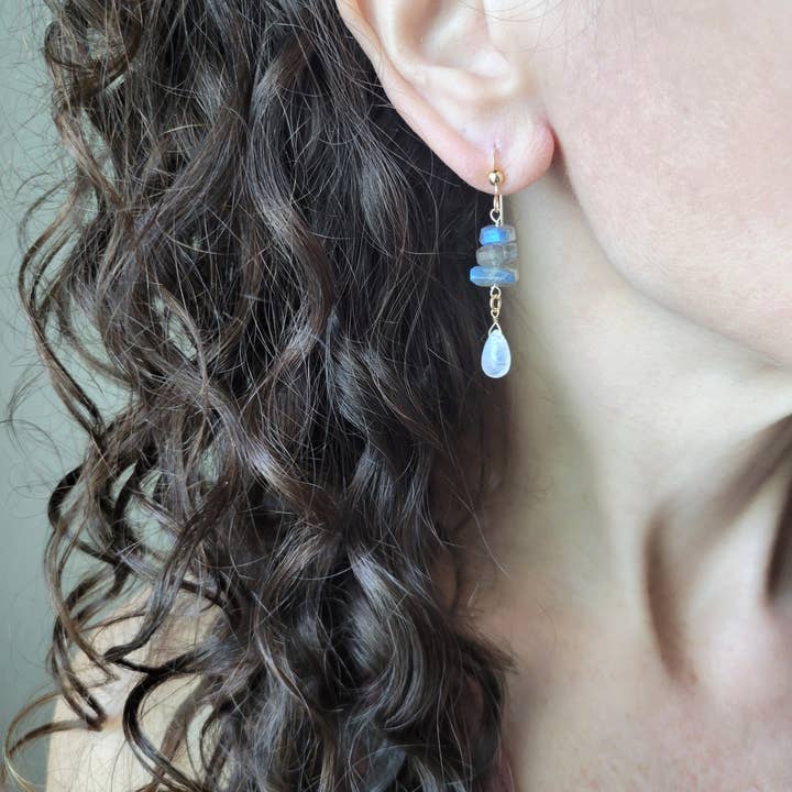 Leo Eleven Jewelry - Wholesale Dangle Earrings - Labradorite and Moonstone Dangle Earrings 1