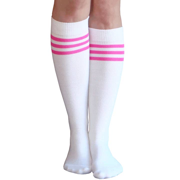 White/Neon Pink Tube Socks for wholesale by Chrissy's Socks