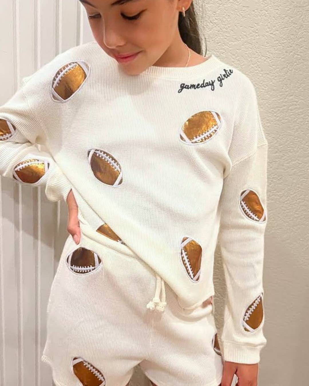 Paper Flower - Wholesale Shorts - Kids - Game Day  all over applique football waffle short1