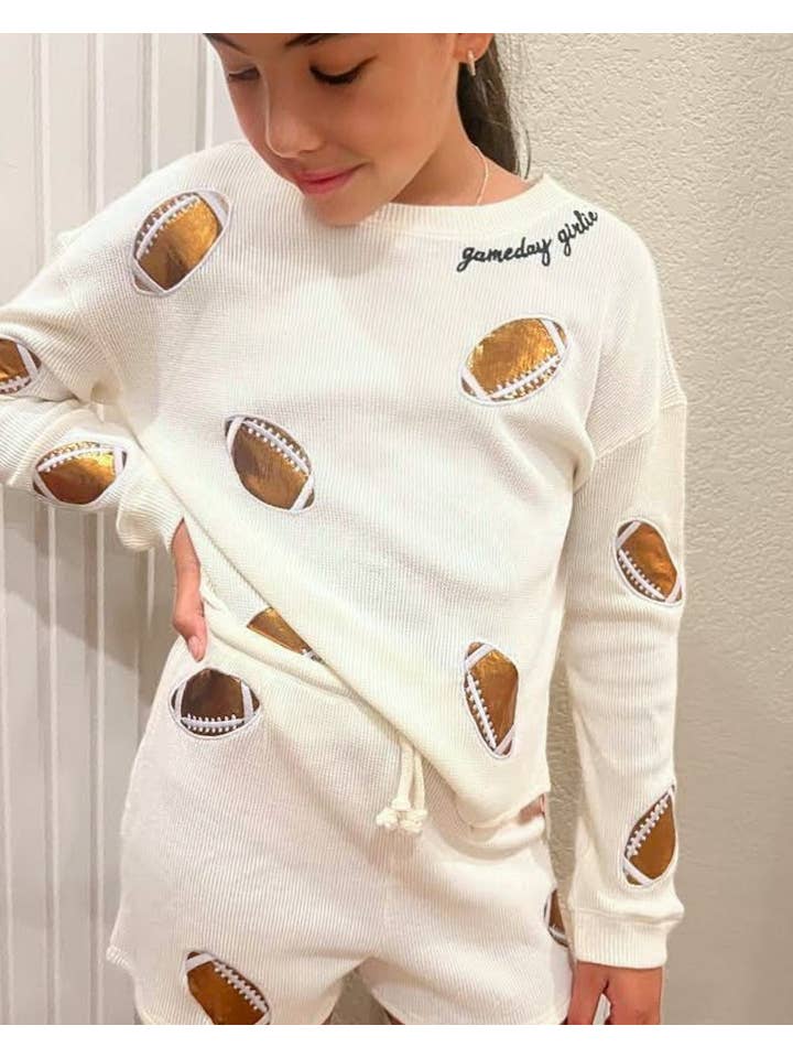 Paper Flower - Wholesale Shorts - Kids - Game Day all over applique football waffle short1