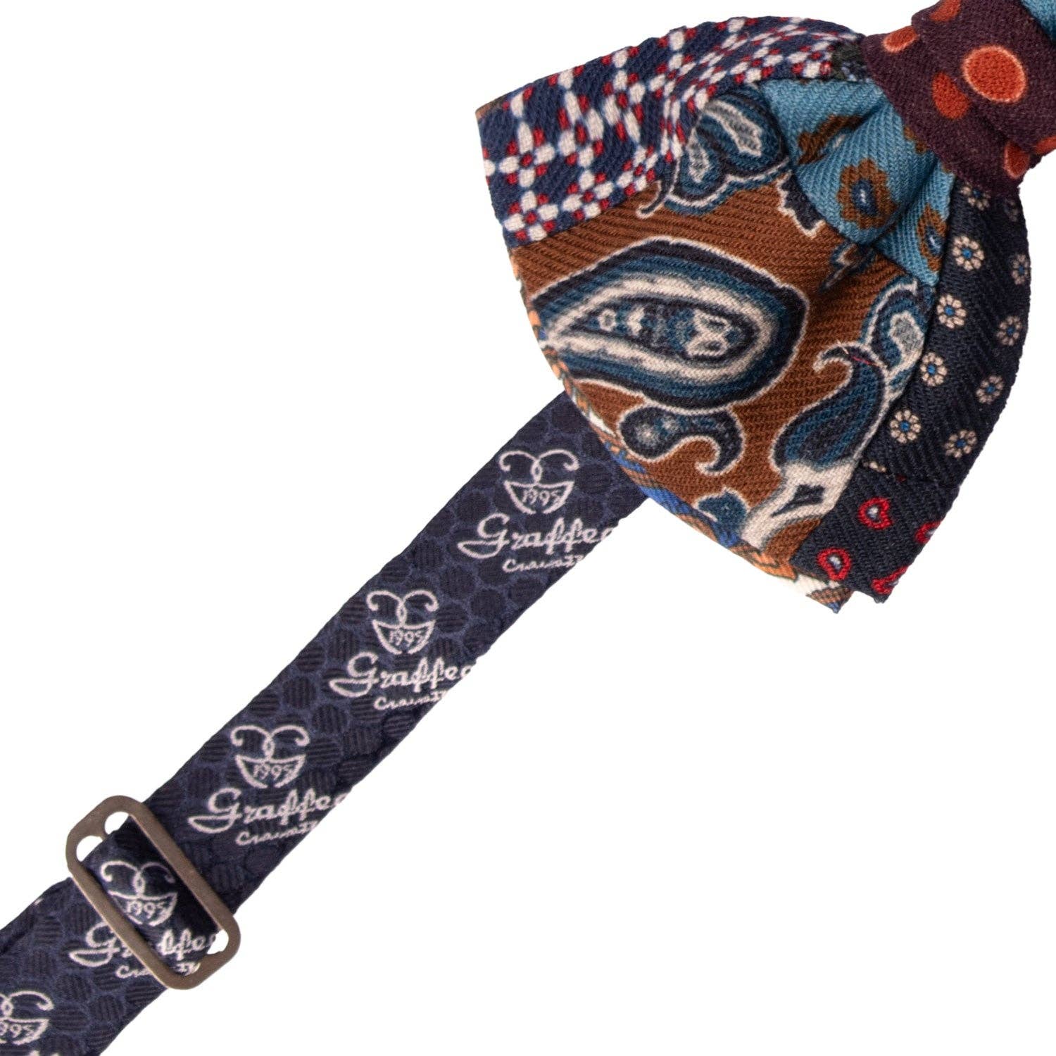 Graffeo Cravatte – wholesale Bow Tie - Men’s – Vintage Multicolor Pattern Wool Patchwork Bow Tie PATCH11292