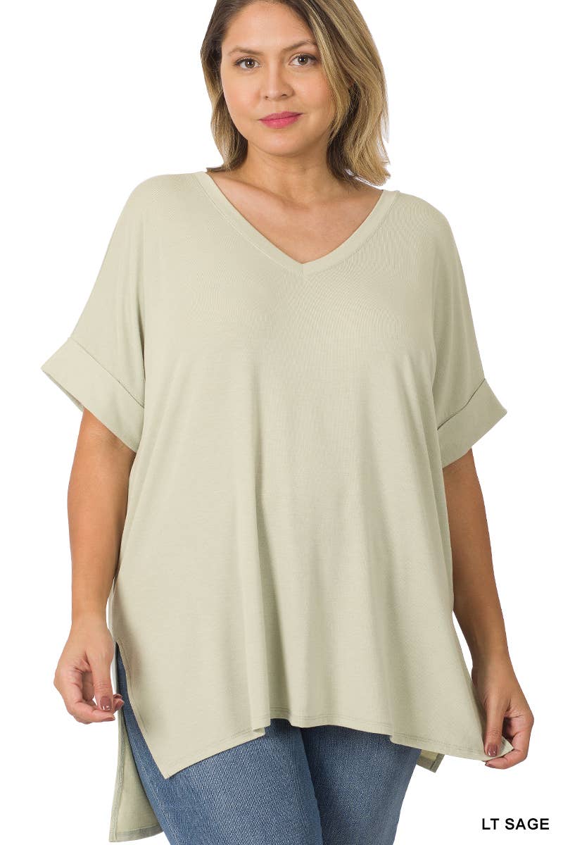 OLIVEMUSTARD  `.Plus size V Neck Top w/ side-slit for wholesale on Faire23