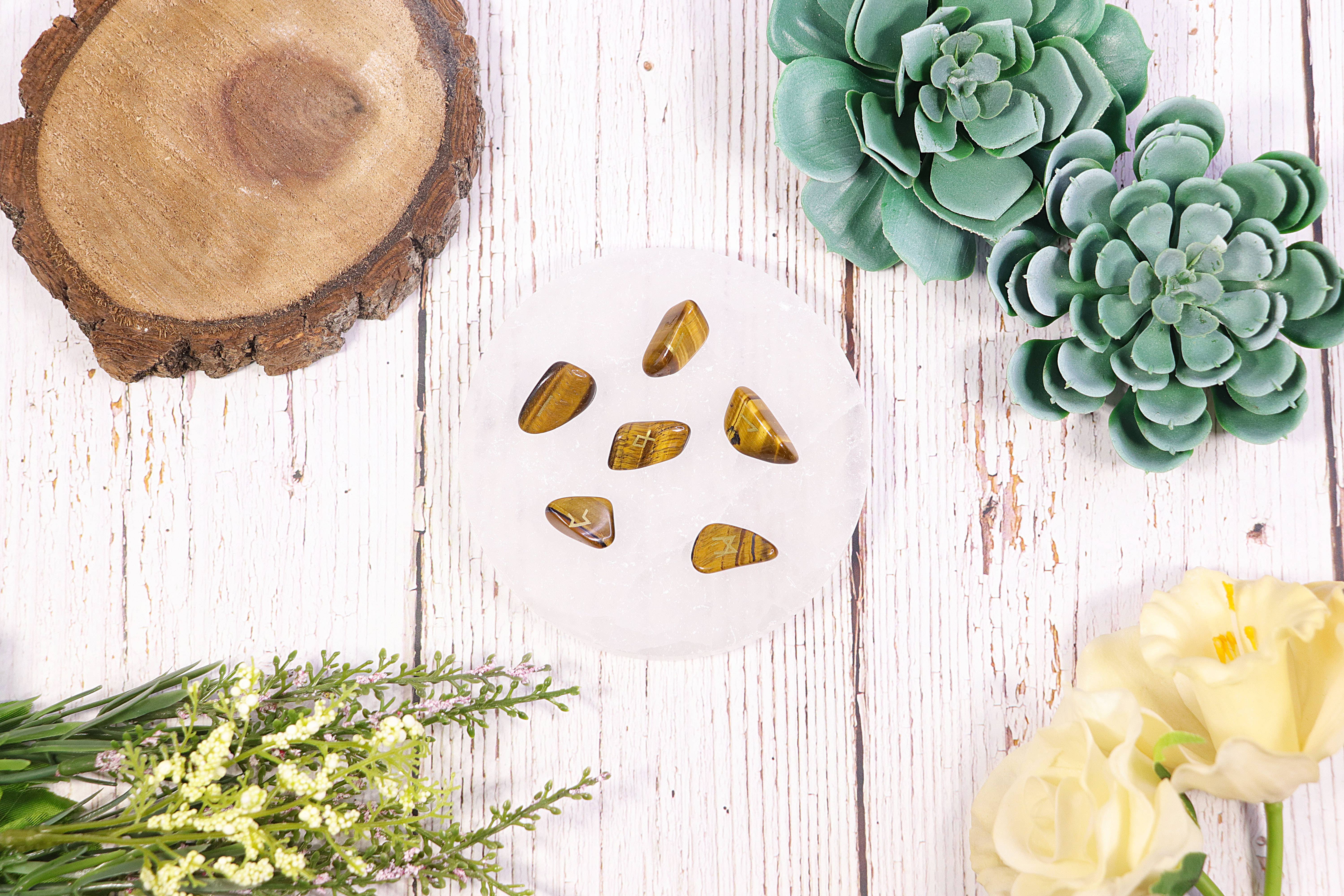 Natures Artifacts Inc - Wholesale Spiritual Stone/Crystal - Tiger's Eye Rune Stone Set in Velvet Bag with Info card9