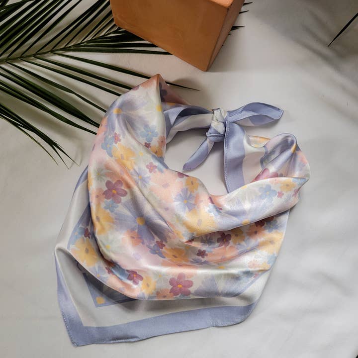 Hello Ilona - Wholesale Scarf - Women's - Painted Floral 100% Mulberry Silk Scarf - White0