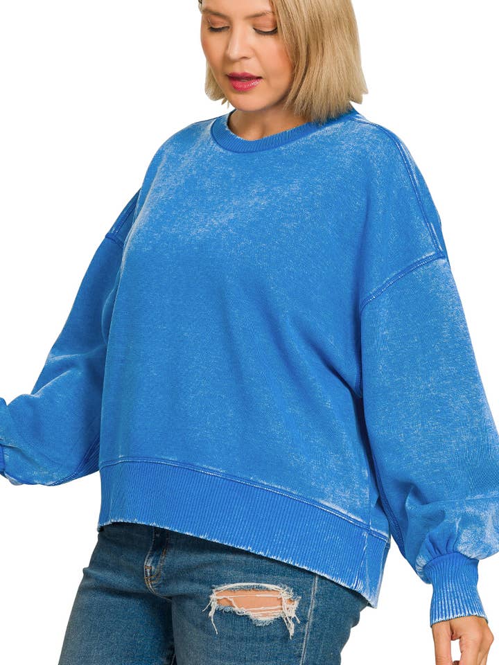Plus Acid Wash Fleece Oversized Pullover for wholesale by Vanilla Monkey