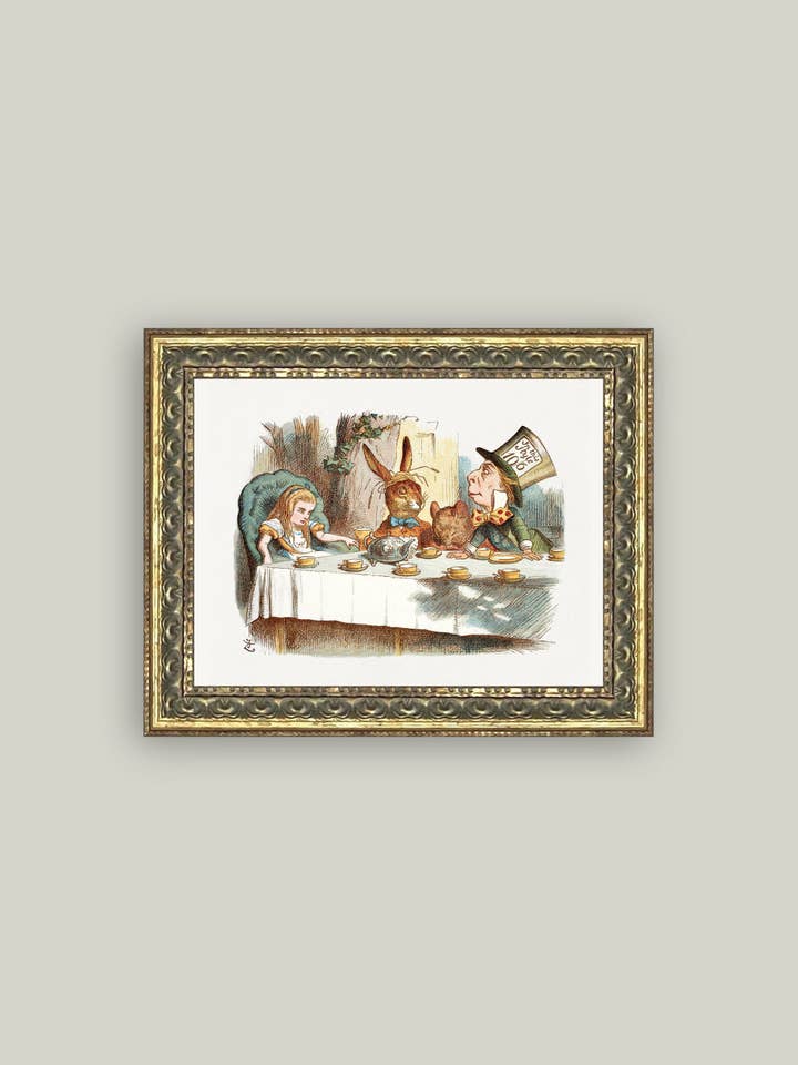Tesällskap med den galne hattmakaren Inramad Antik Konst för wholesale av Petal Lane Home