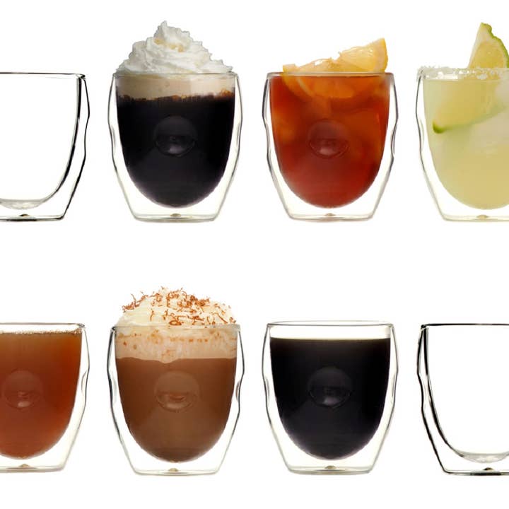 Moderna Artisan Double Wall 8 oz Beverage Glasses, Set of 8 for wholesale by Ozeri