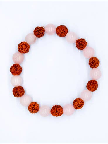 Pulseira de Rudraksha com Quartzo Rosa por atacado de Kimago Look