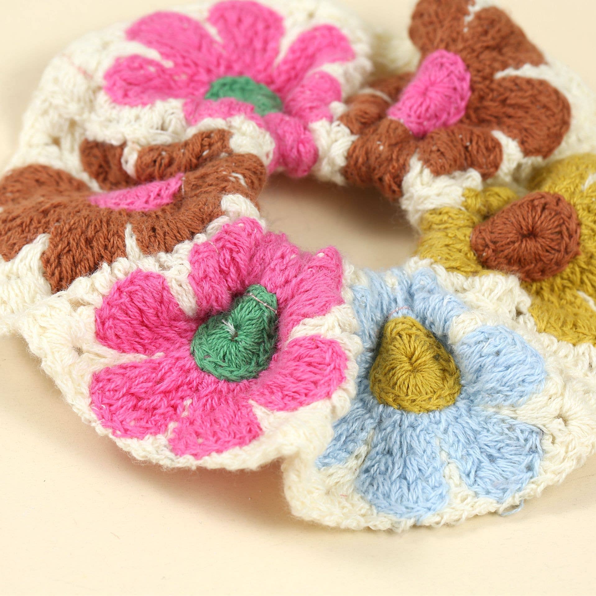 Tourtiwi - Wholesale Scrunchie - Women's - Boho Colorful Handmade Crochet Flower Hair Tie12