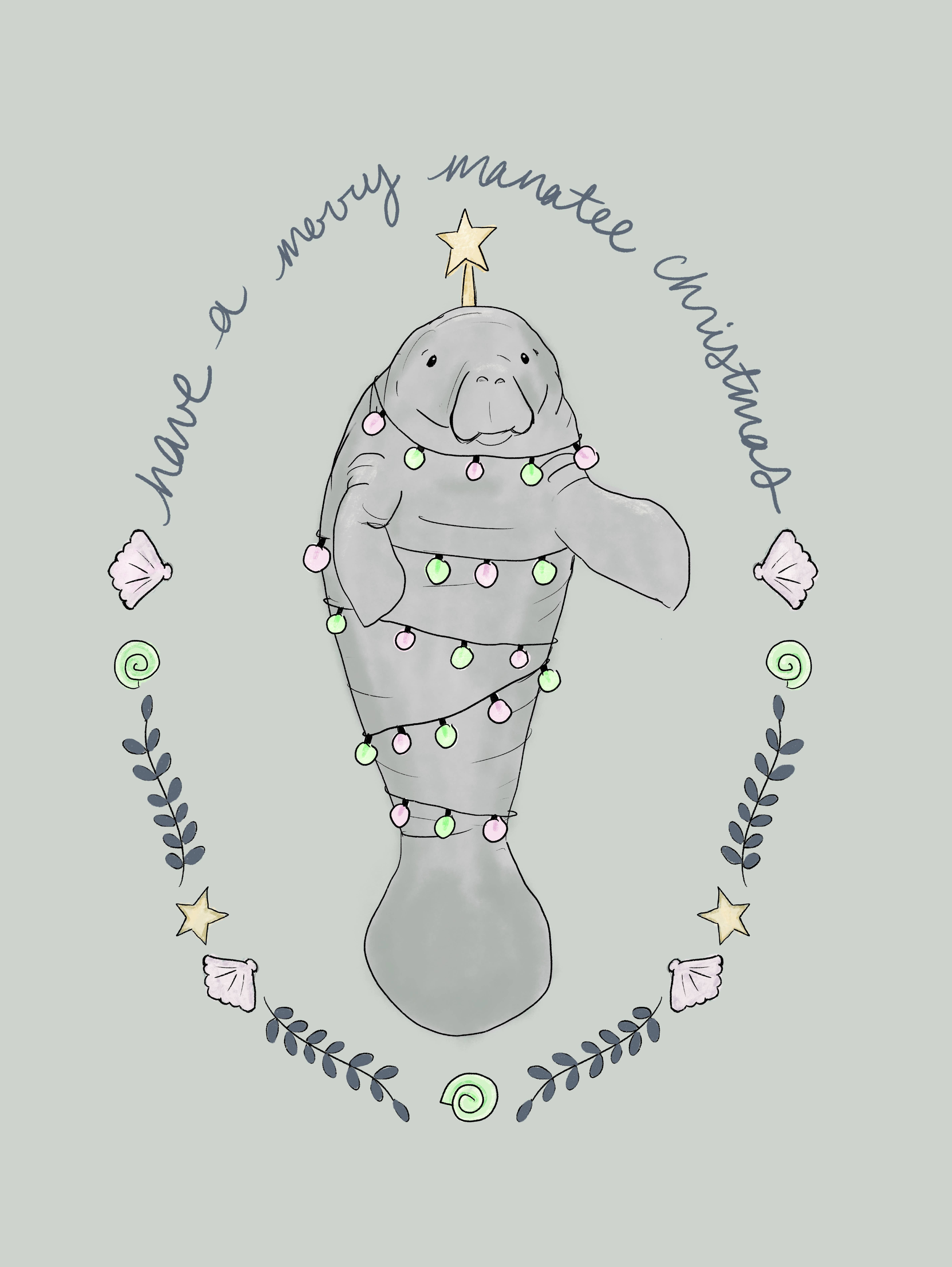 Laura K Maxwell - Wholesale Christmas Card - Merry Manatee Christmas Greeting Card2