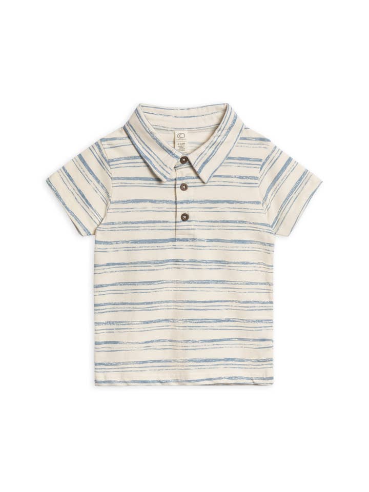Colored Organics - Wholesale Shirt - Kids - Organic Ben Short Sleeve Polo - Wave Stripe / Rain