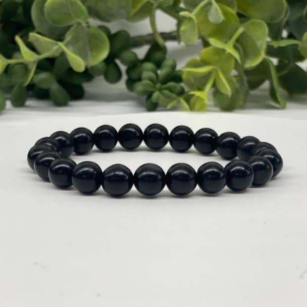 Pulsera de piedras semipreciosas estirables con azabache de 8 mm para venta al por mayor de Meraki Gemstones