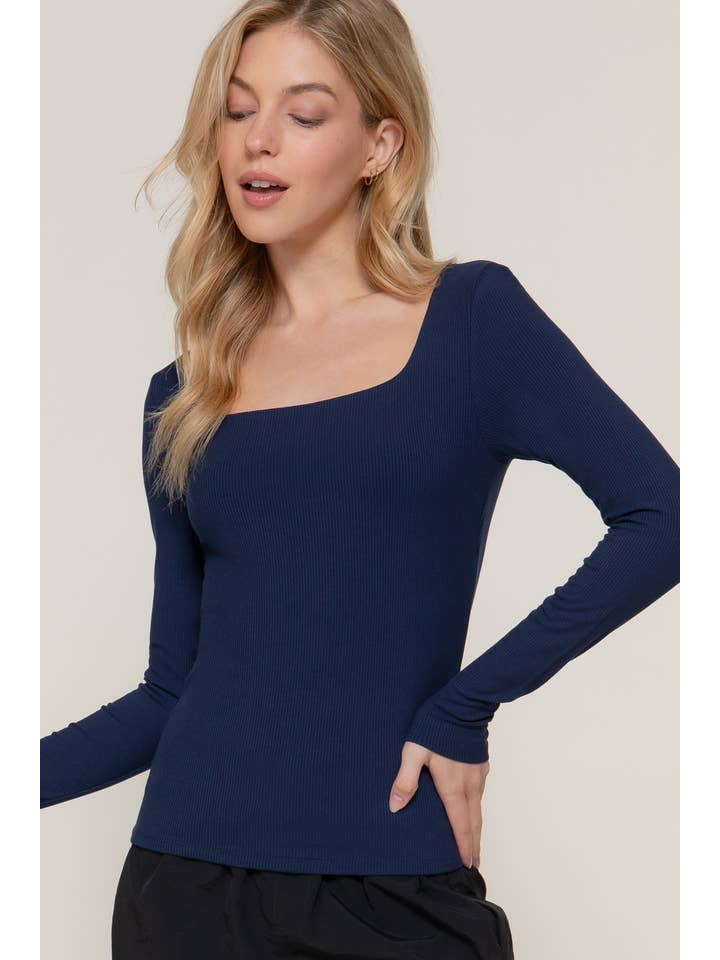 Active Basic | Active USA - Wholesale Knit Top - Women's - Long Sleeve Square Neck Double Layer Ribbed Knit Top5