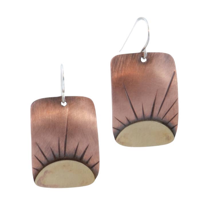 Sunrise Copper and Brass Dangle Earrings - Rectangle Shape for wholesale by Sincerely Sarah