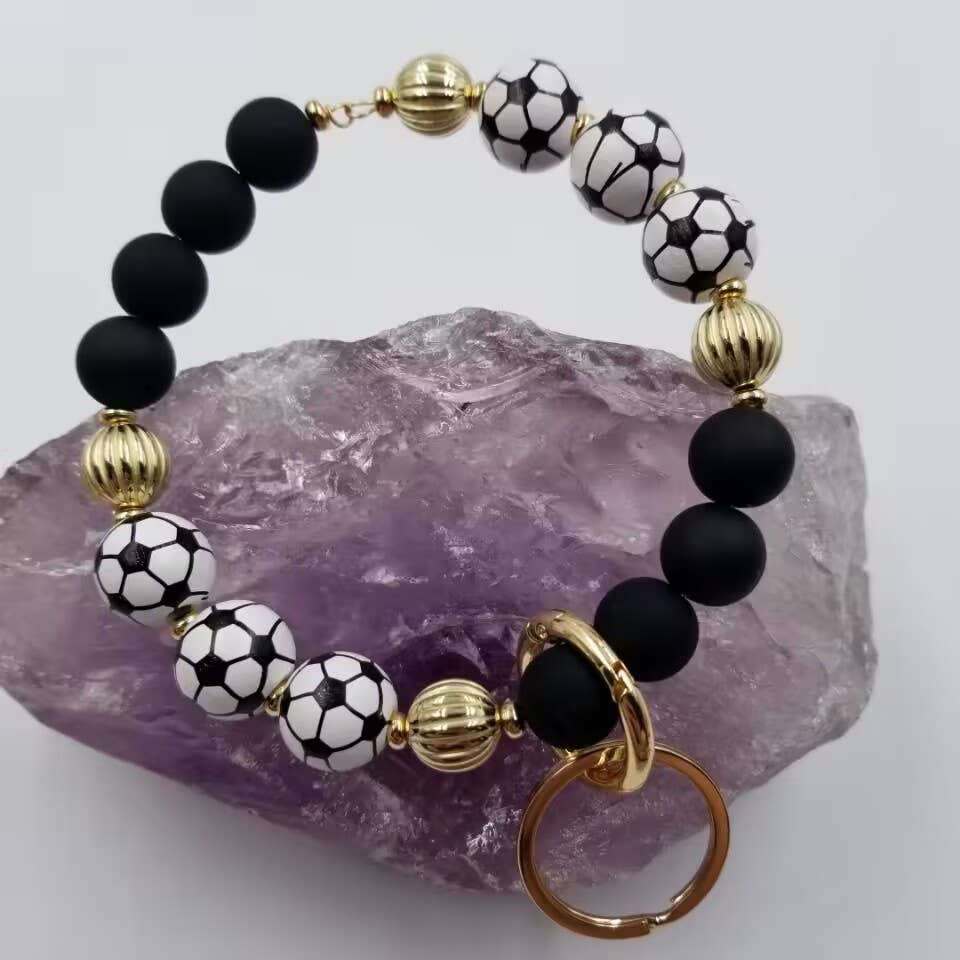 magnolia jewelry - Wholesale Keychain Bracelet - Wood Beads Sports Wristlet Keyring Bracelet3