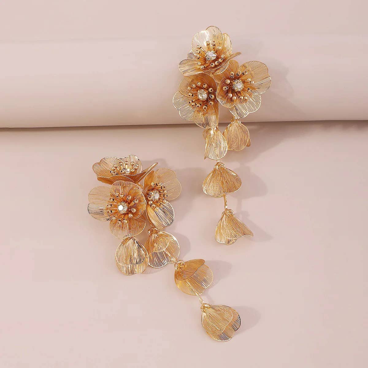Nicholls Jewellery – wholesale Dangle earrings – Gold Flower Statement Earrings- Lightweight Waterfall Design3