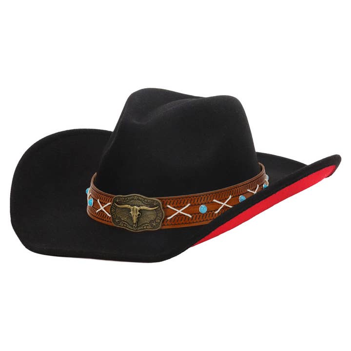 Cap Zone - Wholesale Cowboyhoed - Uniseks - Longhorn Stikselriem Tweekleurige Vilt Cowboyhoed1
