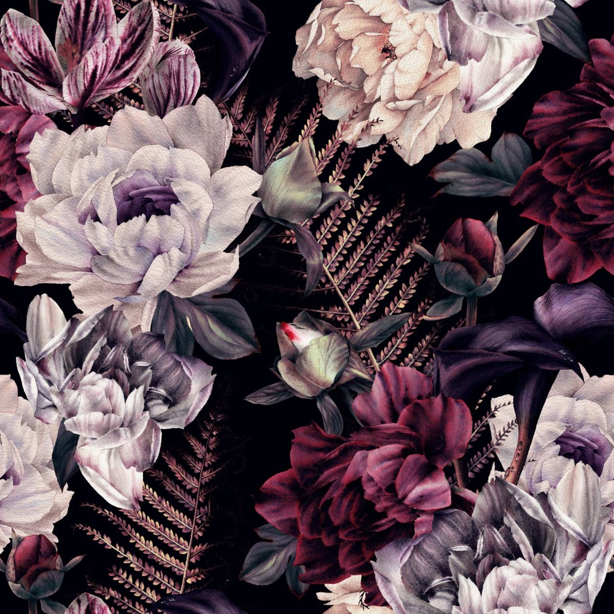 GK Home Decor - Wholesale Wallpaper - Dark Floral Watercolor Large Flowers Removable Wallpaper3