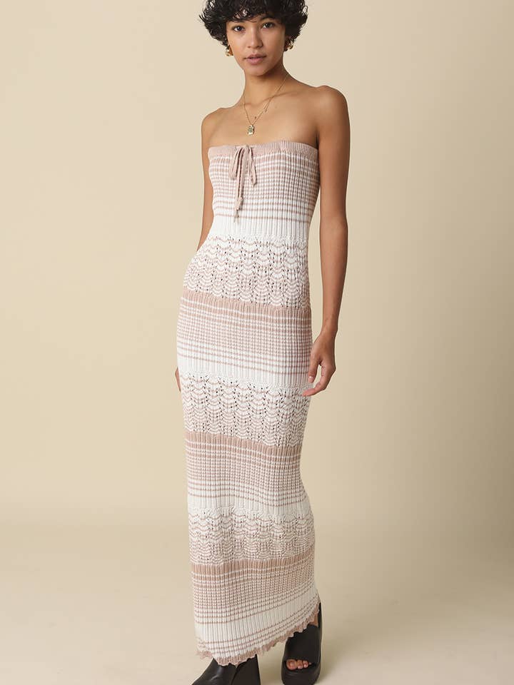 Clare Stropløs Struktureret Strikket Maxi Kjole for engroshandel hos Olivaceous