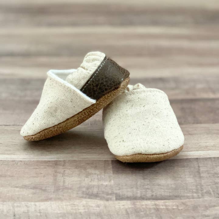 Trendy Baby Mocc Shop - Wholesale Moccasins - Kids - Speckled Tan Angled Moccasins2
