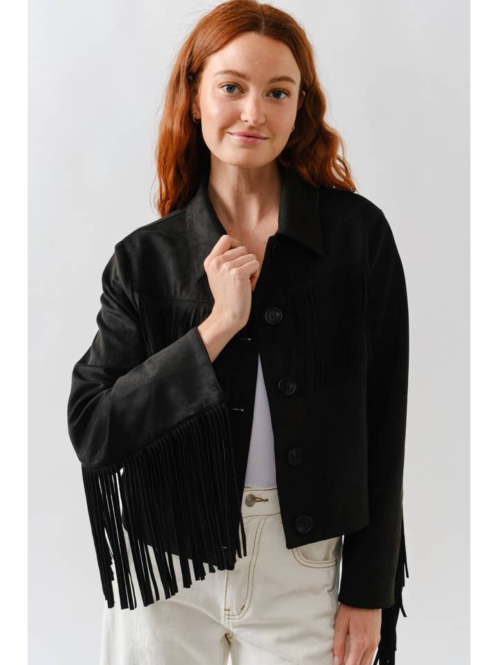 Aaron & Amber - Wholesale Leather Jacket - Women's - MAJ3277 FAUX SUEDE FRINGE JACKET2