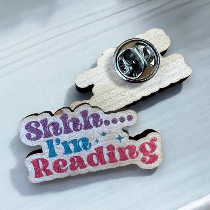 Shhh.... I'm Reading - Wooden Pin Badge for wholesale by The Enamel Pin Factory