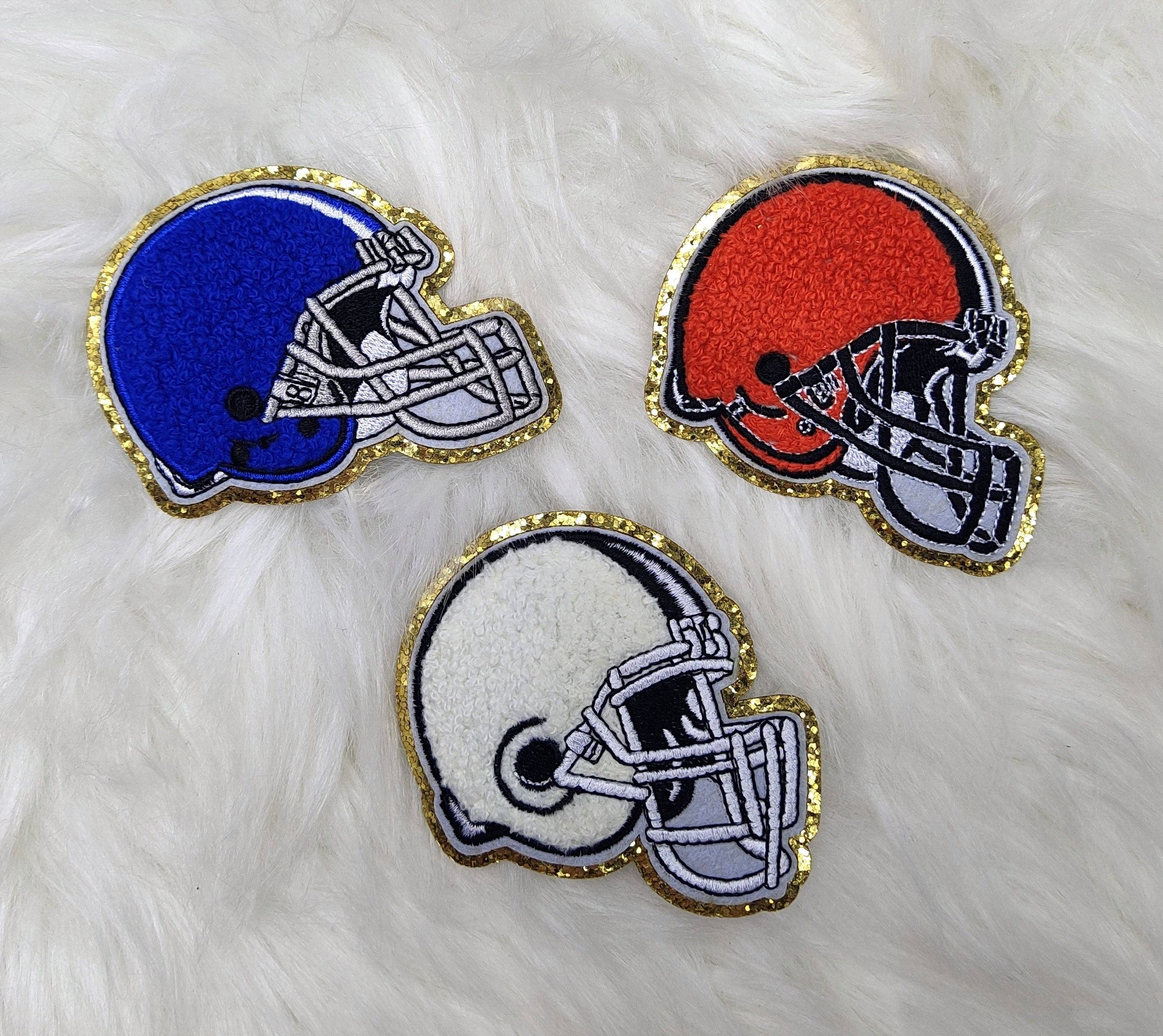 SaktopDeco 12 Pcs Football Patch Gold Edges Chenille Football Iron on Patches Football Embroidered Patches for DIY Clothing