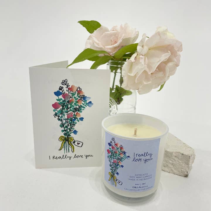 "Je t'aime vraiment" -Moscato- BOUGIE EN CIRE DE SOJA POUR LA SAINT-VALENTIN pour la vente par Calla Collective