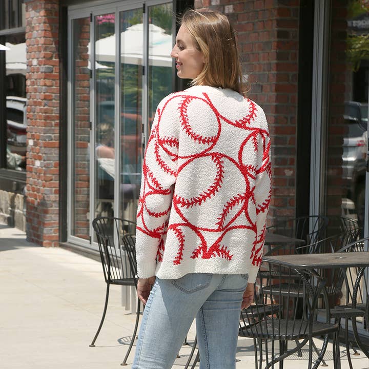 Baseball Jacquard Cozy Crew Neck Sweater for wholesale on Faire7