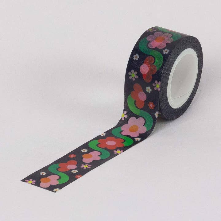 My Darlin' - Wholesale Washi Tape - Fleurty Girl Black Retro Floral Washi Tape – 20mm0