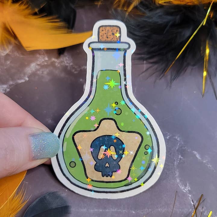 Poison Potion Sticker - Waterproof Vinyl Glossy Holographic for wholesale by Hawburns Studio