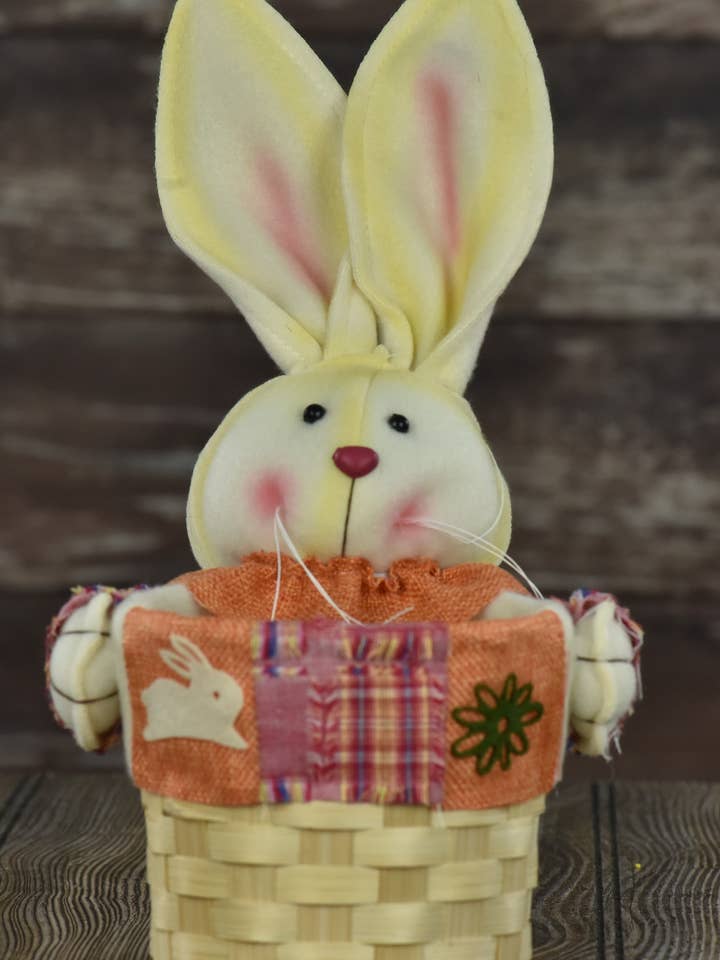 Rosy 10in Bunny with a Basket for wholesale by Wholesale Home Decor