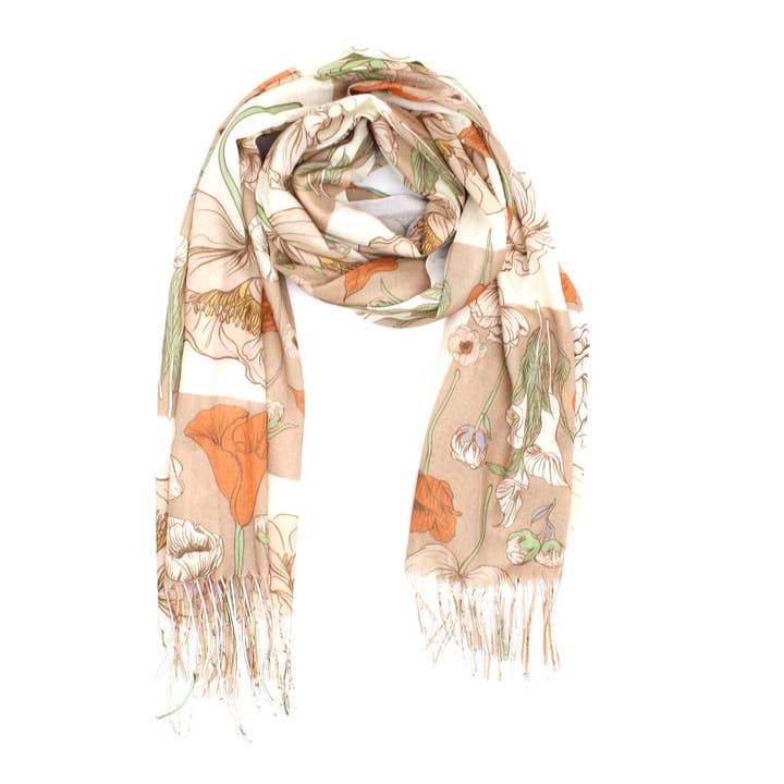 Sciarpa lunga con frange – Giardino Illustrato per la vendita all'ingrosso da parte di Vimoda
