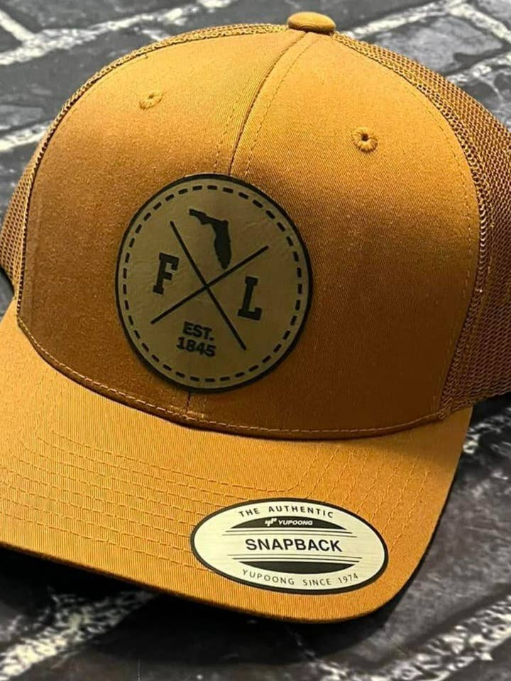 FL Laser engraved patch hat for wholesale by Beer Budget Designs