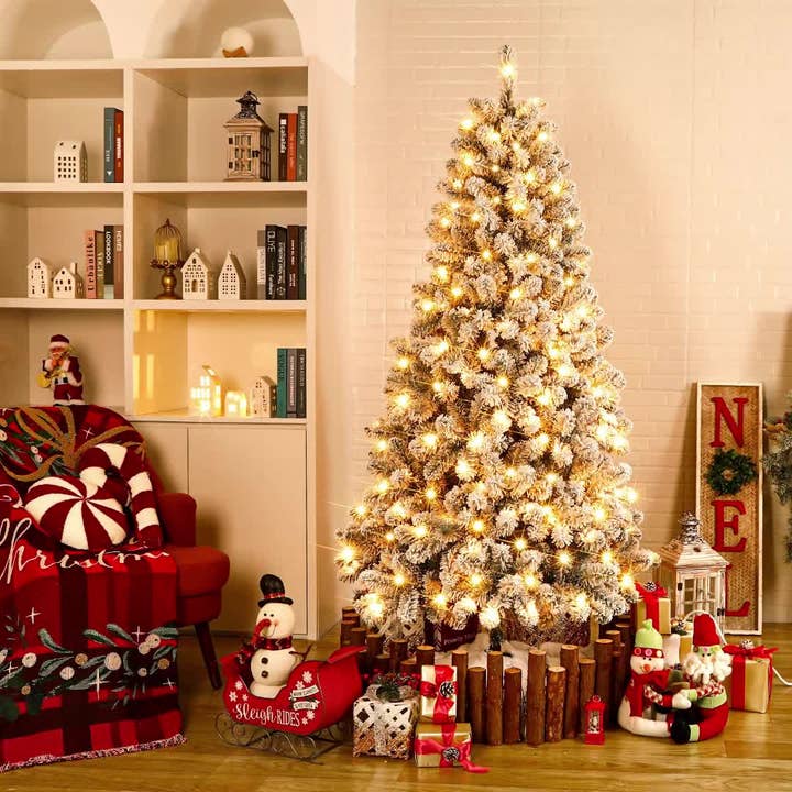 6FT Pre-Lit Snow Frosted Tree: 10-Function Multi/Warm LED for wholesale by P | O Homeware