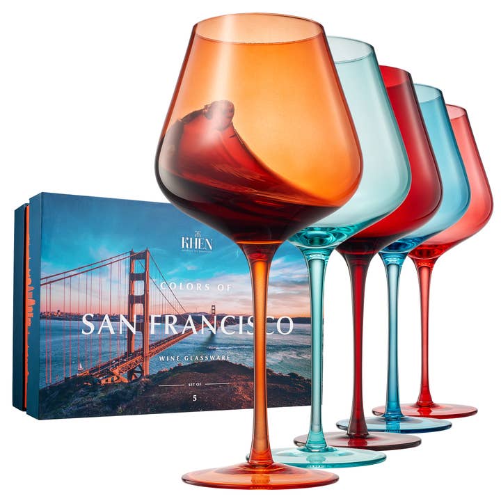 The Wine Savant / Khen Glassware - Wholesale Wine Glass - City of San Francisco, City Wine Glassware | Set of 5, 20 OZ