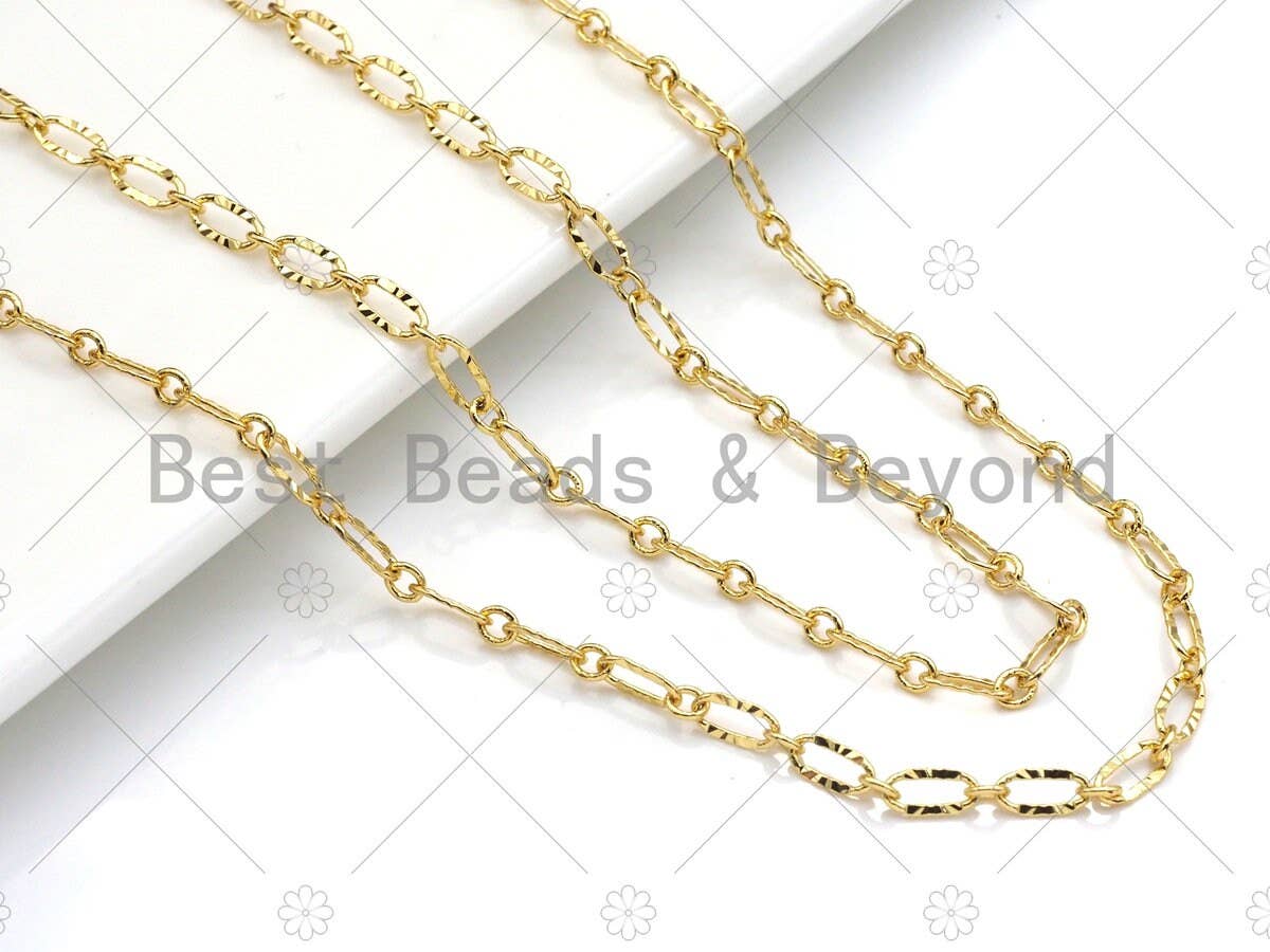 BestBeads&Beyond - Wholesale Link & Chain Necklace - 4mm Gold Flat Oval Linked Chain by Yard, Dainty  Delicate Oval Link Chain, Gold Plated Brass Chain, Wholesale Chain, sku#LK1240