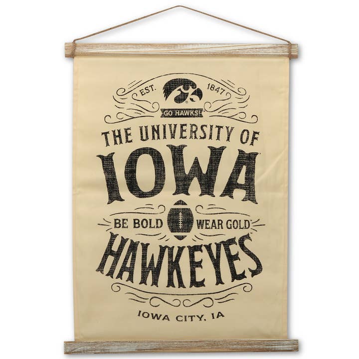 University of Iowa Hawkeyes Canvas Banner Wall Decor for wholesale by Open Road Brands, LLC