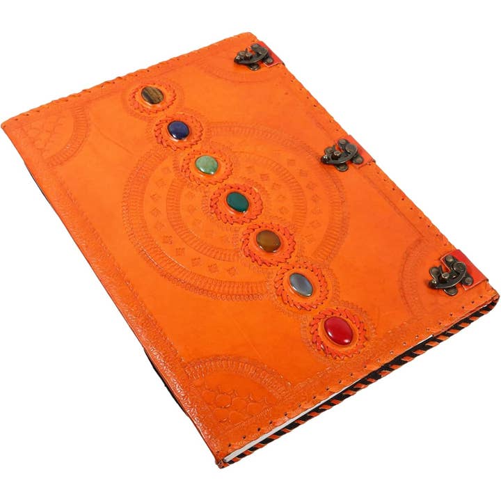 Tuzech Leather - Wholesale Journal/Diary - Seven Chakra Leather Journal – Handmade Embossed Diary 13"37