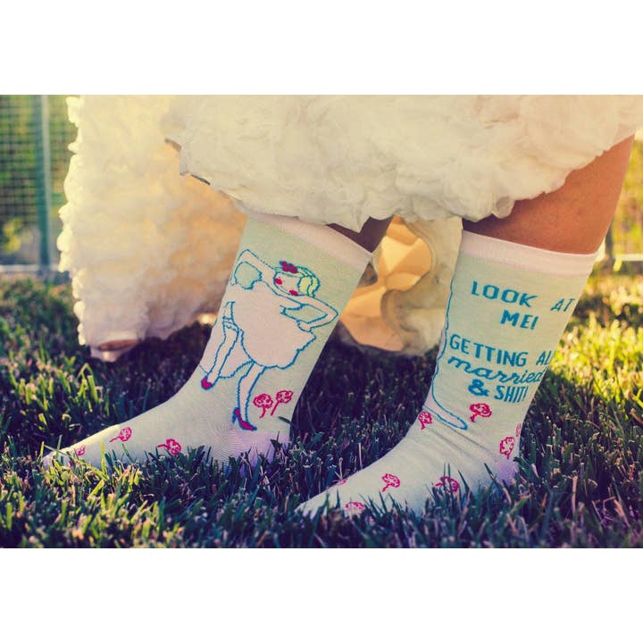 Green Women's Look At Me Getting All Married Socks Wedding Favor for wholesale on Faire