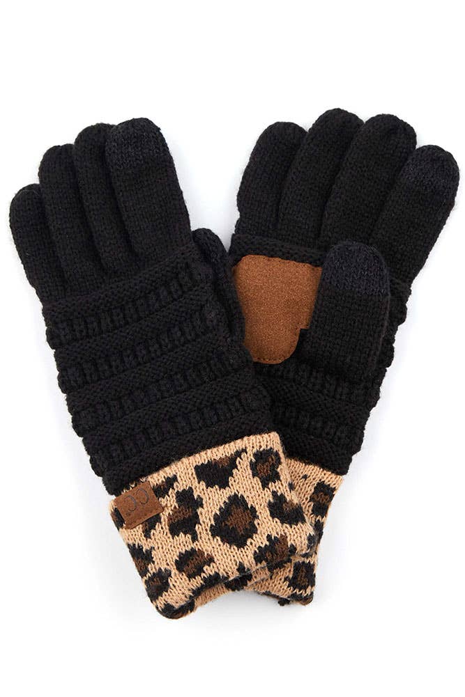 Hana – wholesale Gloves – Women's – C.C Leopard Knit Gloves1