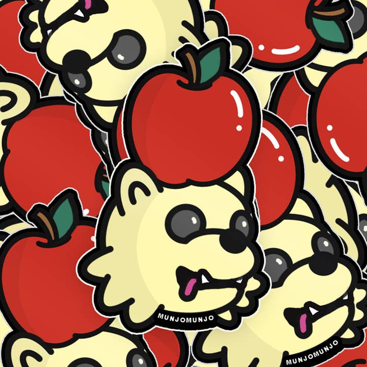Apple on Dog Sticker for wholesale by Munjo Munjo