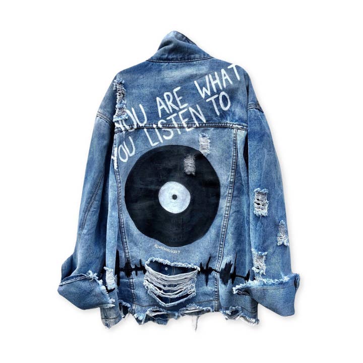 With The Band Oversized Distressed Denim Jacket for wholesale by Wren + Glory