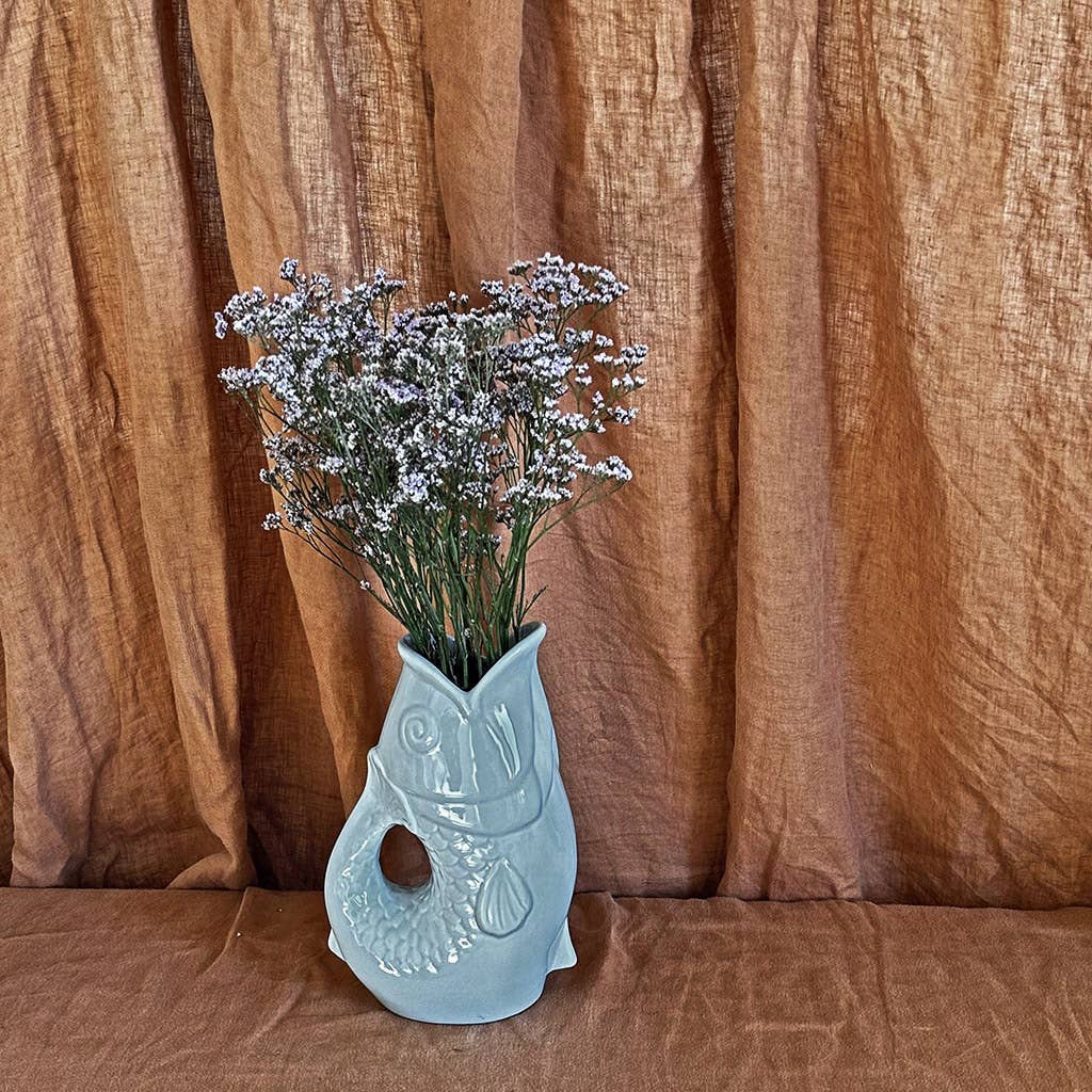 Frosted blue large fish pitcher vase L16.5 W11 H25.3cm for wholesale on Faire2