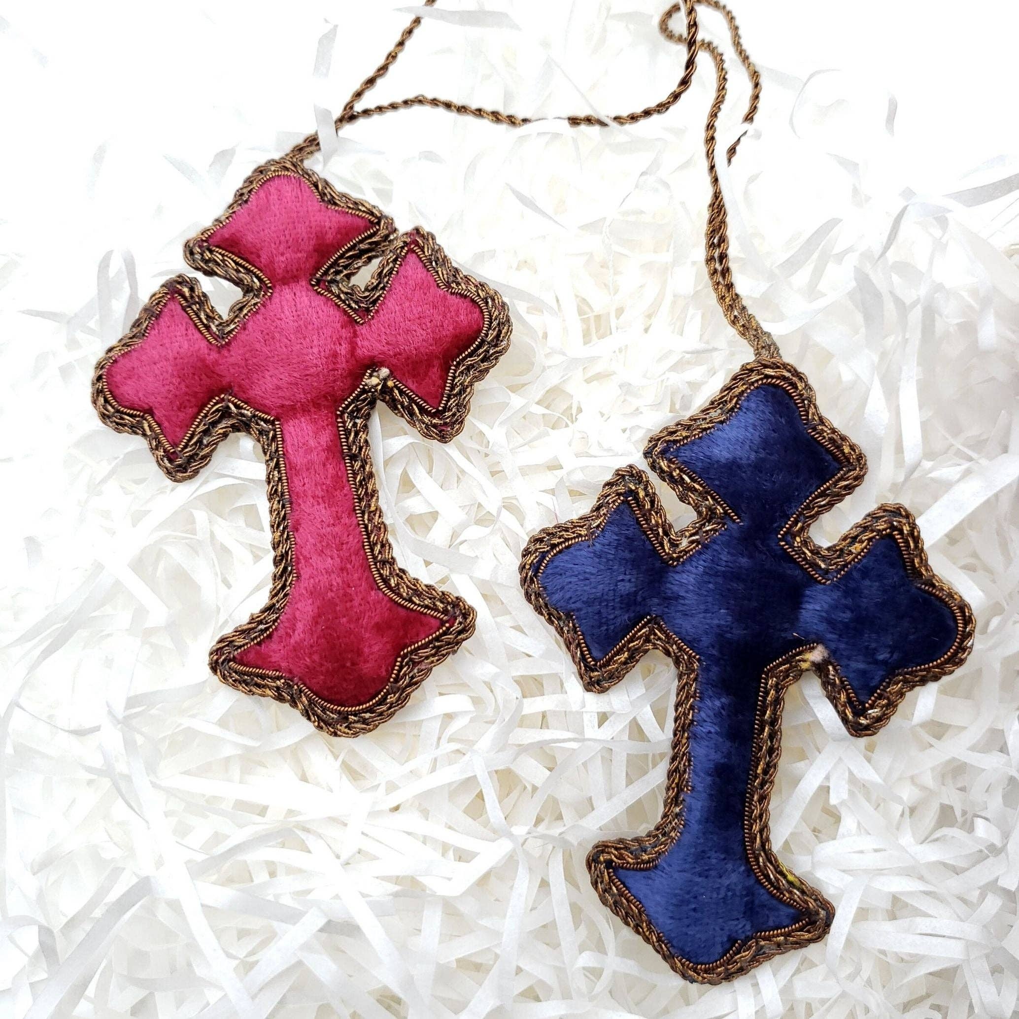 BoutiqueByMariam - Wholesale Ornament - Embroidered Cross Christmas Ornament, Religious Gift2