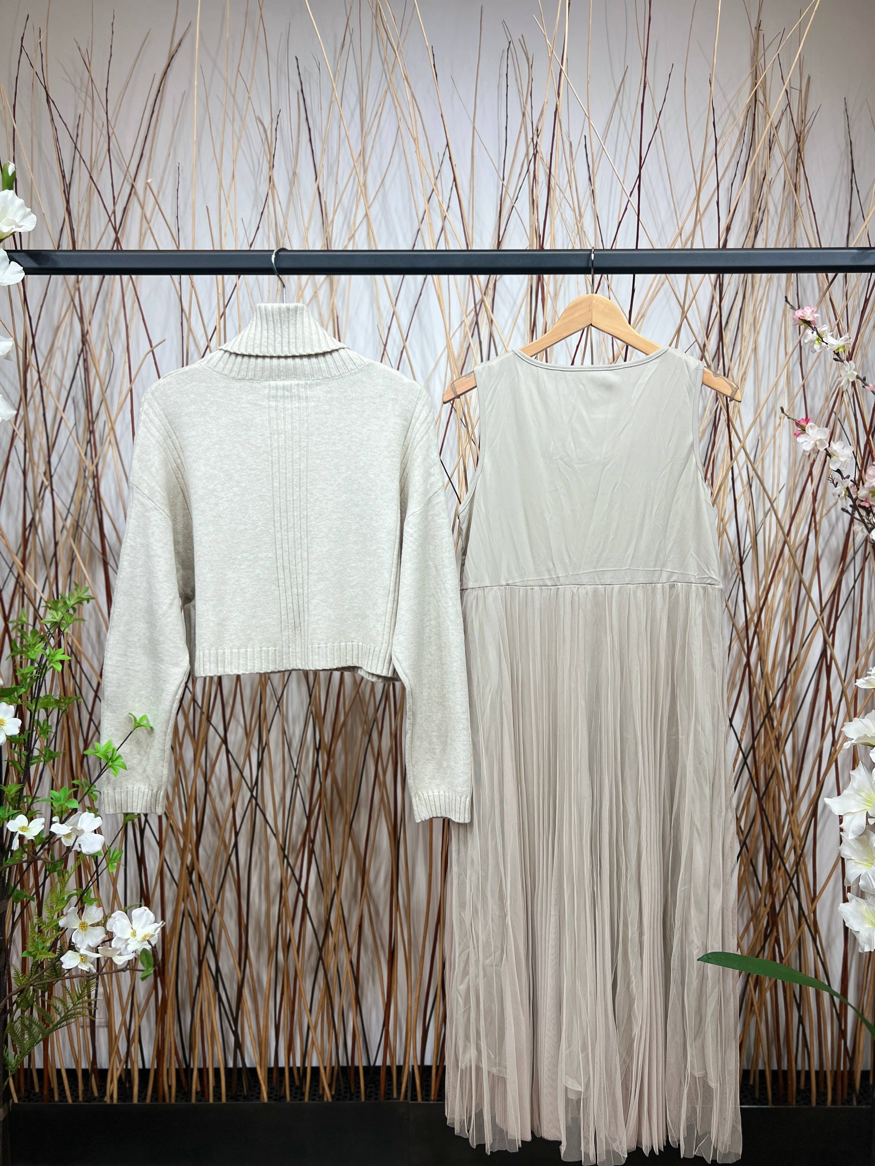 L'Emotion - Vente Ensemble haut et jupe - Femme - Ensemble Pull & Robe Cropped Côtelé Col Roulé Relief1